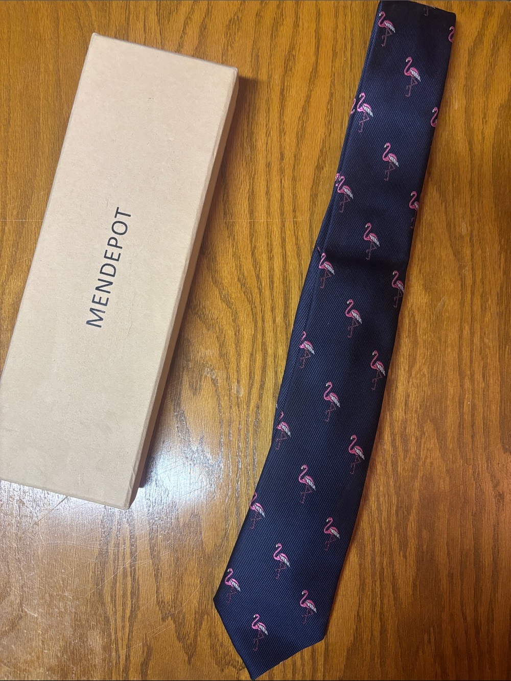 Navy Tie with Pink Flamingo Motif